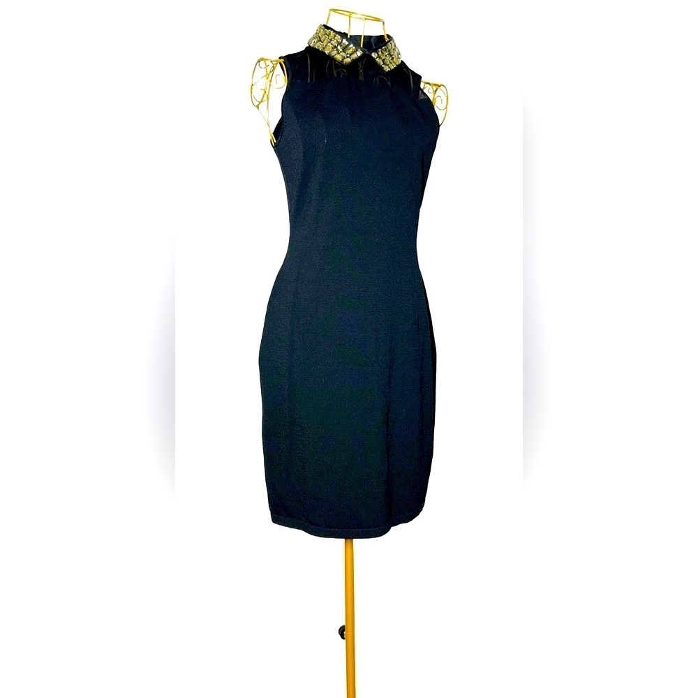 Lauren Ralph Lauren Sexy Black Bodycon Dress with Rhinestone Collar, SP